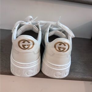 Gucci GG Emblem White Sneakers with Gold Logo sz 38